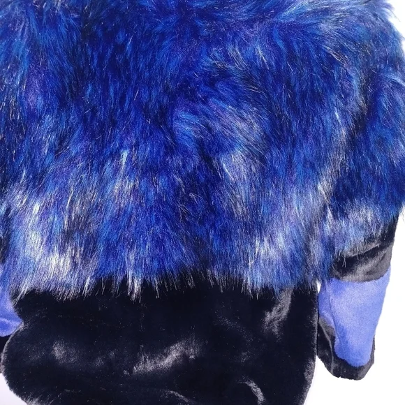 Shaci Blue- Blue and Black Faux Fur Coat W Sz Small - Picture 7 of 12